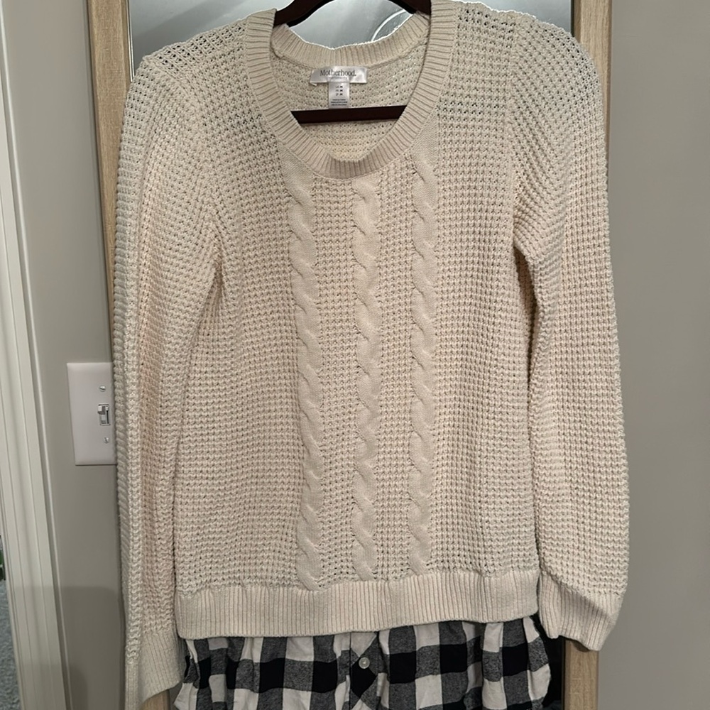Like New Motherhood Maternity Waffle Knit Plaid 2fer Sweater